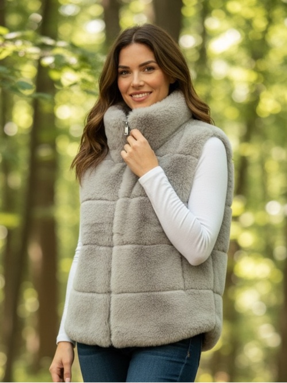 BAILEY 44 LIGHT GRAY FAUX FUR VEST LUXURIOUS PLUSH WINTER SKI WEAR SIZE L-XL